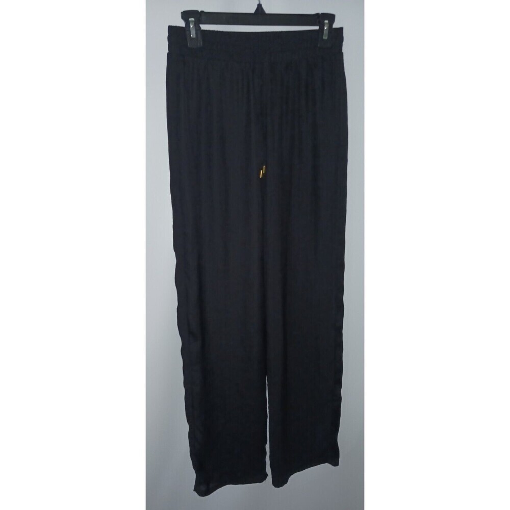 Bar III Pants Women's Small Wide Leg Elastic Waist Drawstring Casual Sheer Black